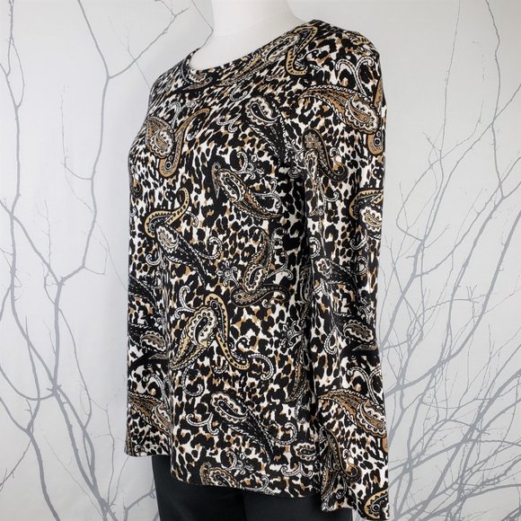 Charter Club Luxury Pima Cotton Black Tan Paisley Top, M - Picture 2 of 8